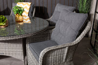 Volta ruokapöytä ø150 - harmaa + Vikelund keinutuoli pehmusteella - harmaa