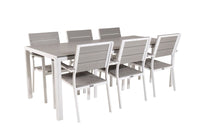 Break ruokapöytä 205*90 - valkoinen alumiini / harmaa aintwood + Levels mastotuoli - valkoinen / harmaa