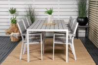 Break ruokapöytä 205*90 - valkoinen alumiini / harmaa aintwood + Levels mastotuoli - valkoinen / harmaa