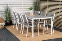 Break ruokapöytä 205*90 - valkoinen alumiini / harmaa aintwood + Levels mastotuoli - valkoinen / harmaa