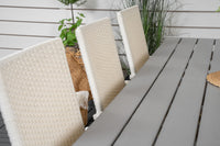 Rikkoutunut ruokapöytä 205*90 - valkoinen alumiini / harmaa aintwood + Anna kehystuoli - valkoinen