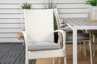 Rikkoutunut ruokapöytä 205*90 - valkoinen alumiini / harmaa aintwood + Anna kehystuoli - valkoinen