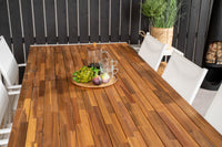 Bois ruokapöytä 200*100 - valkoinen alumiini / akasia + Santorini käsinojatuoli - valkoinen alumiini / tekstilene