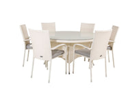 Volta ruokapöytä ø150 - valkoinen + Anna käsinojatuoli - valkoinen