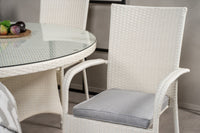 Volta ruokapöytä ø150 - valkoinen + Anna käsinojatuoli - valkoinen