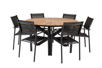 Mexico ruokapöytä ø140 - musta / tiikki + Santorini käsinojatuoli - musta