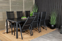 Rikkoutunut ruokapöytä 205*90 - musta / aintwood + Copacabana nojatuoli - musta