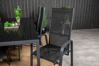 Rikkoutunut ruokapöytä 205*90 - musta / aintwood + Copacabana nojatuoli - musta