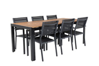 Puu ruokapöytä 200*100 - musta / akasia + Copacabana käsinojatuoli