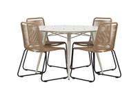 Lina ruokapöytä 120ø - beige + Lindos ruokatuoli - musta alumiini / latte-kudos