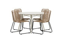 Lina ruokapöytä 120ø - beige + Lindos ruokatuoli - musta alumiini / latte-kudos