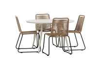 Lina ruokapöytä 120ø - beige + Lindos ruokatuoli - musta alumiini / latte-kudos