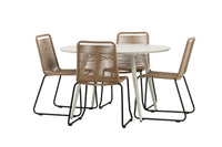 Lina ruokapöytä 120ø - beige + Lindos ruokatuoli - musta alumiini / latte-kudos