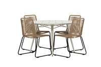 Lina ruokapöytä 120ø - beige + Lindos ruokatuoli - musta alumiini / latte-kudos