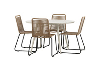 Lina ruokapöytä 120ø - beige + Lindos ruokatuoli - musta alumiini / latte-kudos