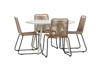 Lina ruokapöytä 120ø - beige + Lindos ruokatuoli - musta alumiini / latte-kudos