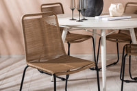 Lina ruokapöytä 120ø - beige + Lindos ruokatuoli - musta alumiini / latte-kudos