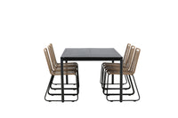 Modena ruokapöytä 200*100 - musta + Lindos ruokatuoli - musta alumiini / latte köysi