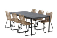 Modena ruokapöytä 200*100 - musta + Lindos ruokatuoli - musta alumiini / latte köysi