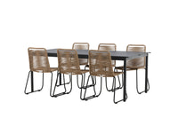 Modena ruokapöytä 200*100 - musta + Lindos ruokatuoli - musta alumiini / latte köysi