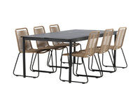 Modena ruokapöytä 200*100 - musta + Lindos ruokatuoli - musta alumiini / latte köysi