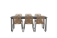 Modena ruokapöytä 200*100 - musta + Lindos ruokatuoli - musta alumiini / latte köysi