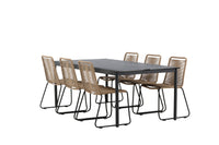 Modena ruokapöytä 200*100 - musta + Lindos ruokatuoli - musta alumiini / latte köysi