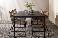 Modena ruokapöytä 200*100 - musta + Lindos ruokatuoli - musta alumiini / latte köysi