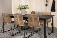 Modena ruokapöytä 200*100 - musta + Lindos ruokatuoli - musta alumiini / latte köysi