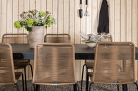 Modena ruokapöytä 200*100 - musta + Lindos ruokatuoli - musta alumiini / latte köysi