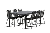 Modena ruokapöytä 200*100 - musta + Lindos ruokatuoli - musta / alumiini / köysi