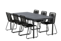 Modena ruokapöytä 200*100 - musta + Lindos ruokatuoli - musta / alumiini / köysi