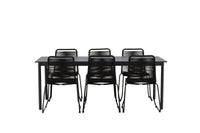 Modena ruokapöytä 200*100 - musta + Lindos ruokatuoli - musta / alumiini / köysi