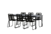 Modena ruokapöytä 200*100 - musta + Lindos ruokatuoli - musta / alumiini / köysi