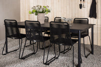 Modena ruokapöytä 200*100 - musta + Lindos ruokatuoli - musta / alumiini / köysi