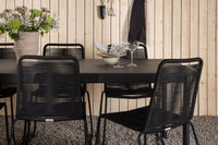 Modena ruokapöytä 200*100 - musta + Lindos ruokatuoli - musta / alumiini / köysi