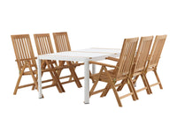 Togo ruokapöytä 200*100 - valkoinen / tiikki / alumiini + Kenya 5-asentoinen ruokatuoli - tiikki