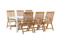 Togo ruokapöytä 200*100 - valkoinen / tiikki / alumiini + Kenya 5-asentoinen ruokatuoli - tiikki