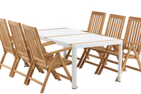 Togo ruokapöytä 200*100 - valkoinen / tiikki / alumiini + Kenya 5-asentoinen ruokatuoli - tiikki