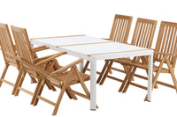 Togo ruokapöytä 200*100 - valkoinen / tiikki / alumiini + Kenya 5-asentoinen ruokatuoli - tiikki