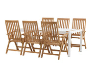 Togo ruokapöytä 200*100 - valkoinen / tiikki / alumiini + Kenya 5-asentoinen ruokatuoli - tiikki