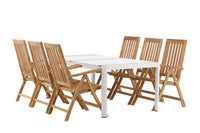 Togo ruokapöytä 200*100 - valkoinen / tiikki / alumiini + Kenya 5-asentoinen ruokatuoli - tiikki