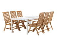 Togo ruokapöytä 200*100 - valkoinen / tiikki / alumiini + Kenya 5-asentoinen ruokatuoli - tiikki