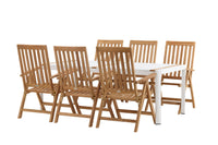 Togo ruokapöytä 200*100 - valkoinen / tiikki / alumiini + Kenya 5-asentoinen ruokatuoli - tiikki