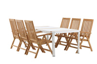 Togo ruokapöytä 200*100 - valkoinen / tiikki / alumiini + Kenya 5-asentoinen ruokatuoli - tiikki