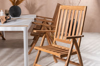 Togo ruokapöytä 200*100 - valkoinen / tiikki / alumiini + Kenya 5-asentoinen ruokatuoli - tiikki