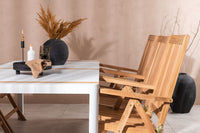 Togo ruokapöytä 200*100 - valkoinen / tiikki / alumiini + Kenya 5-asentoinen ruokatuoli - tiikki