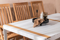 Togo ruokapöytä 200*100 - valkoinen / tiikki / alumiini + Kenya 5-asentoinen ruokatuoli - tiikki