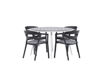 Break ruokapöytä 120ø - valkoinen / harmaa / alumiini / aintwood + Slit ruokatuoli pehmusteella - musta / harmaa / alumiini