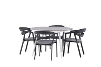 Break ruokapöytä 120ø - valkoinen / harmaa / alumiini / aintwood + Slit ruokatuoli pehmusteella - musta / harmaa / alumiini